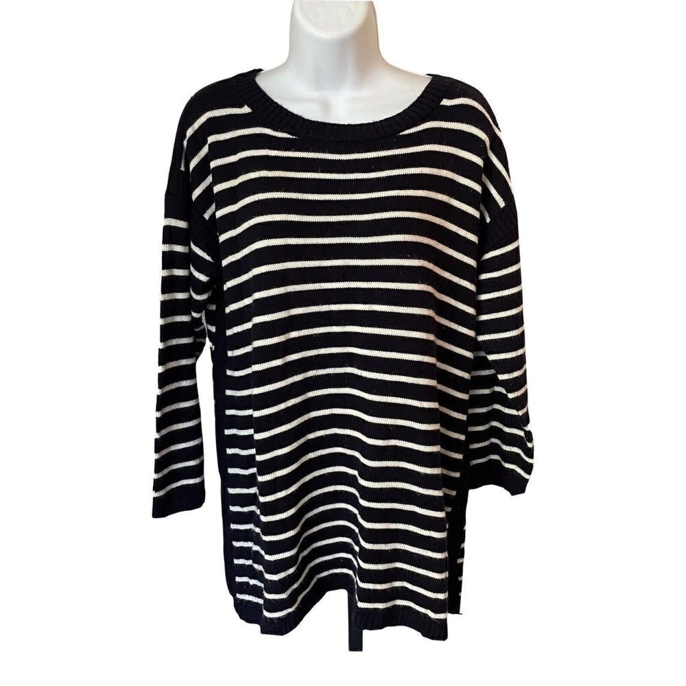 Talbots Navy White Stripe Tunic Pullover Knit Sweater L Petite Nautical